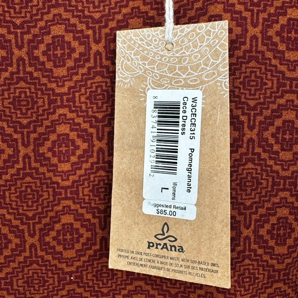 Prana Cece Dress Pomegranate Geometric Medallion Long Sleeve Shift Large Western